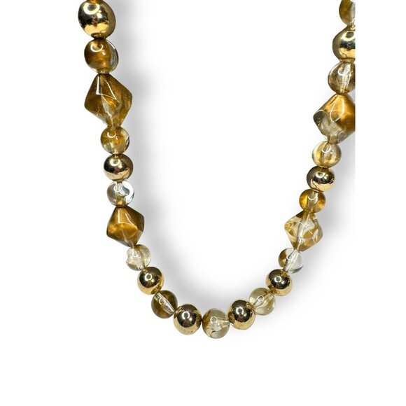 Arthur David Gold Marbled Lucite Beaded Necklace 30” Spring Ring Glow - Picture 2 of 6